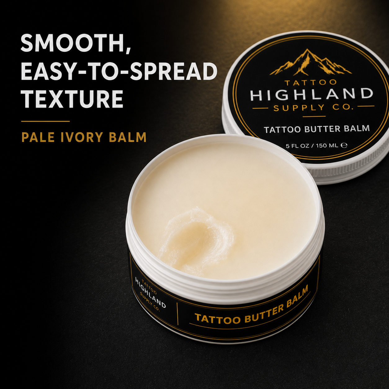 Open tin showing the balm's smooth, pale ivory texture